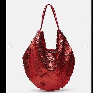 Zara Red Sequin Bucket Bag NEW WITH TAG!